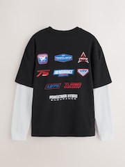 Black/White Graphic Long Sleeve Edit T-Shirt with Mock Layer - Image 6 of 8