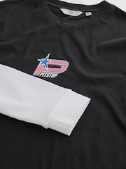 Black/White Graphic Long Sleeve Edit T-Shirt with Mock Layer - Image 7 of 8