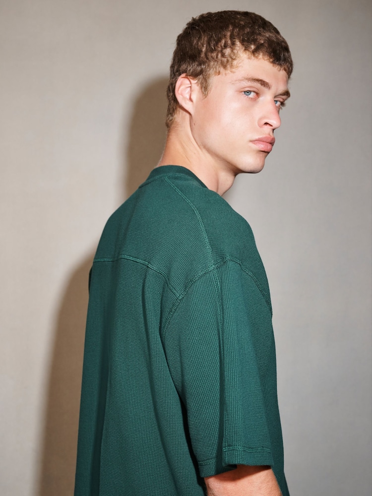 Green Boxy Waffle Texture Edit T-Shirt - Image 1 of 8 Green Boxy Waffle Texture Edit T-Shirt - Image 1 of 8