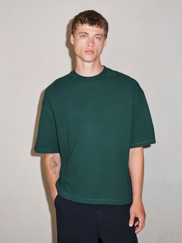 Green Boxy Waffle Texture Edit T-Shirt - Image 2 of 8 Green Boxy Waffle Texture Edit T-Shirt - Image 2 of 8