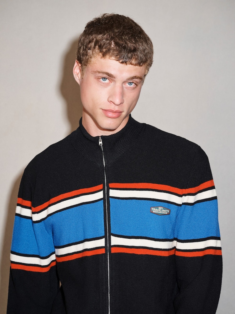 Black EDIT Colourblock Knitted Zip Up Jumper - Image 1 of 6