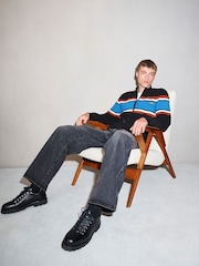 Black EDIT Colourblock Knitted Zip Up Jumper - Image 3 of 6
