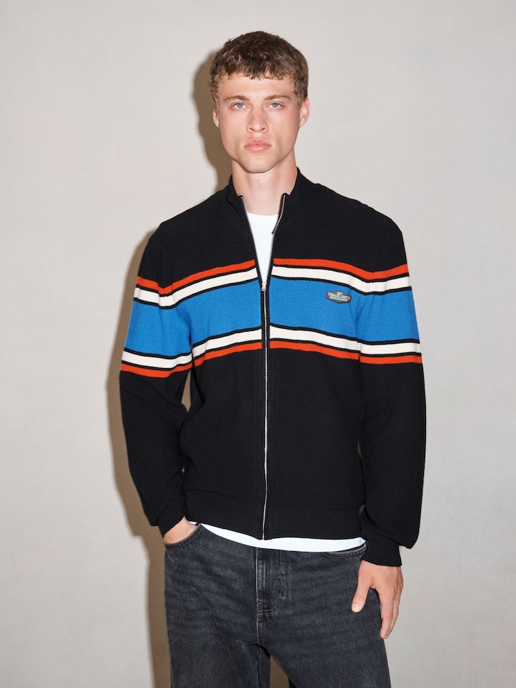 Black EDIT Colourblock Knitted Zip Up Jumper - Image 6 of 6