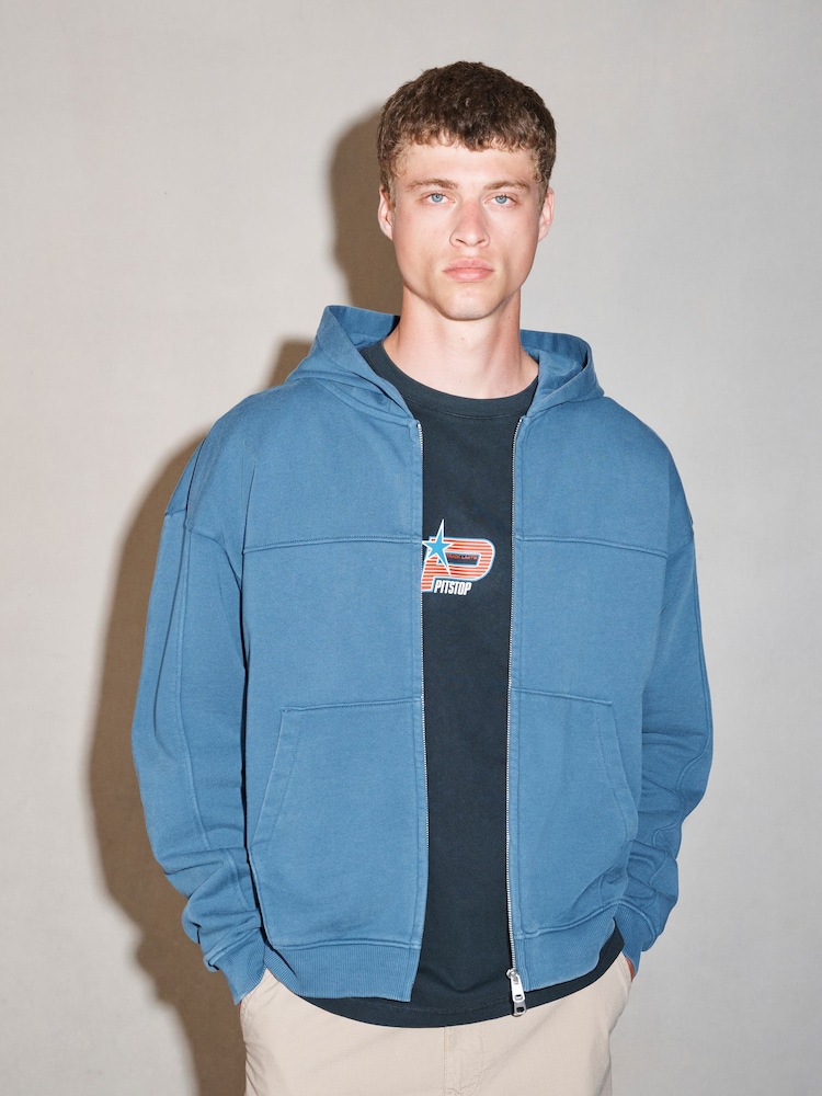 Blue EDIT Heavyweight Jersey Relaxed Fit Zip Up Hoodie - Image 1 of 6