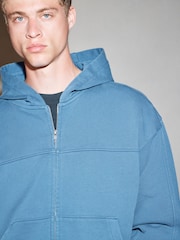 Blue EDIT Heavyweight Jersey Relaxed Fit Zip Up Hoodie - Image 5 of 6