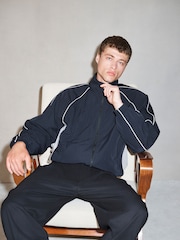Black EDIT Piped Lightweight Funnel Neck Windbreaker Jacket - Image 1 of 12