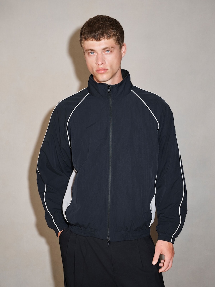 Black EDIT Piped Lightweight Funnel Neck Windbreaker Jacket - Image 2 of 12 Black EDIT Piped Lightweight Funnel Neck Windbreaker Jacket - Image 2 of 12