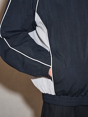 Black EDIT Piped Lightweight Funnel Neck Windbreaker Jacket - Image 3 of 12