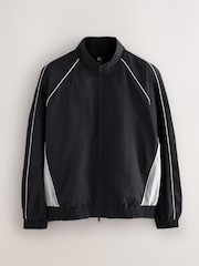 Black EDIT Piped Lightweight Funnel Neck Windbreaker Jacket - Image 8 of 12