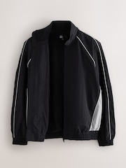 Black EDIT Piped Lightweight Funnel Neck Windbreaker Jacket - Image 9 of 12