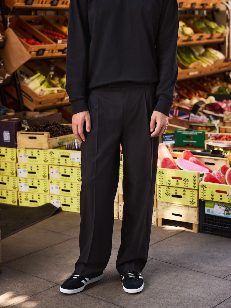 Black EDIT Wide Fit Pleated Trousers - Image 2 of 5