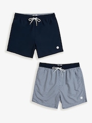 Threadbare Blue Geo Print Quick Dry Swim Shorts 2 Pack - Image 1 of 5