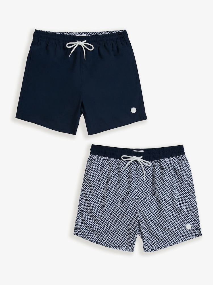 Threadbare Blue Geo Print Quick Dry Swim Shorts 2 Pack - Image 1 of 5