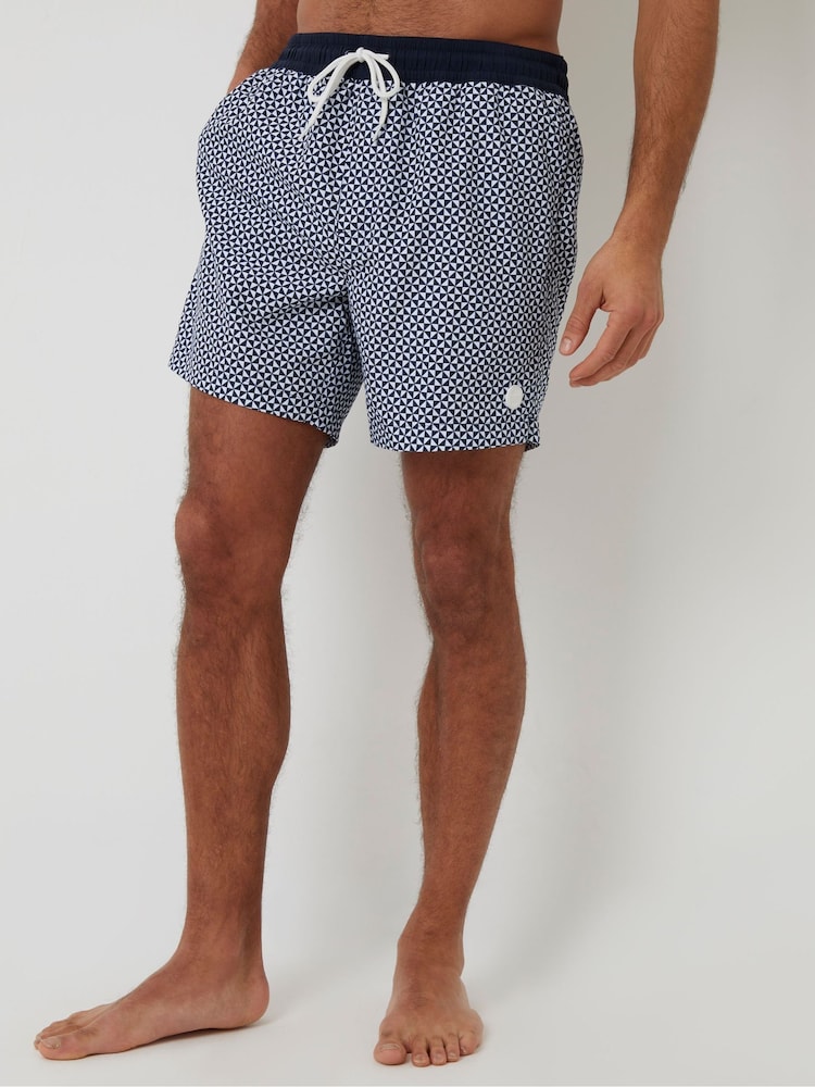 Threadbare Blue Geo Print Quick Dry Swim Shorts 2 Pack - Image 2 of 5