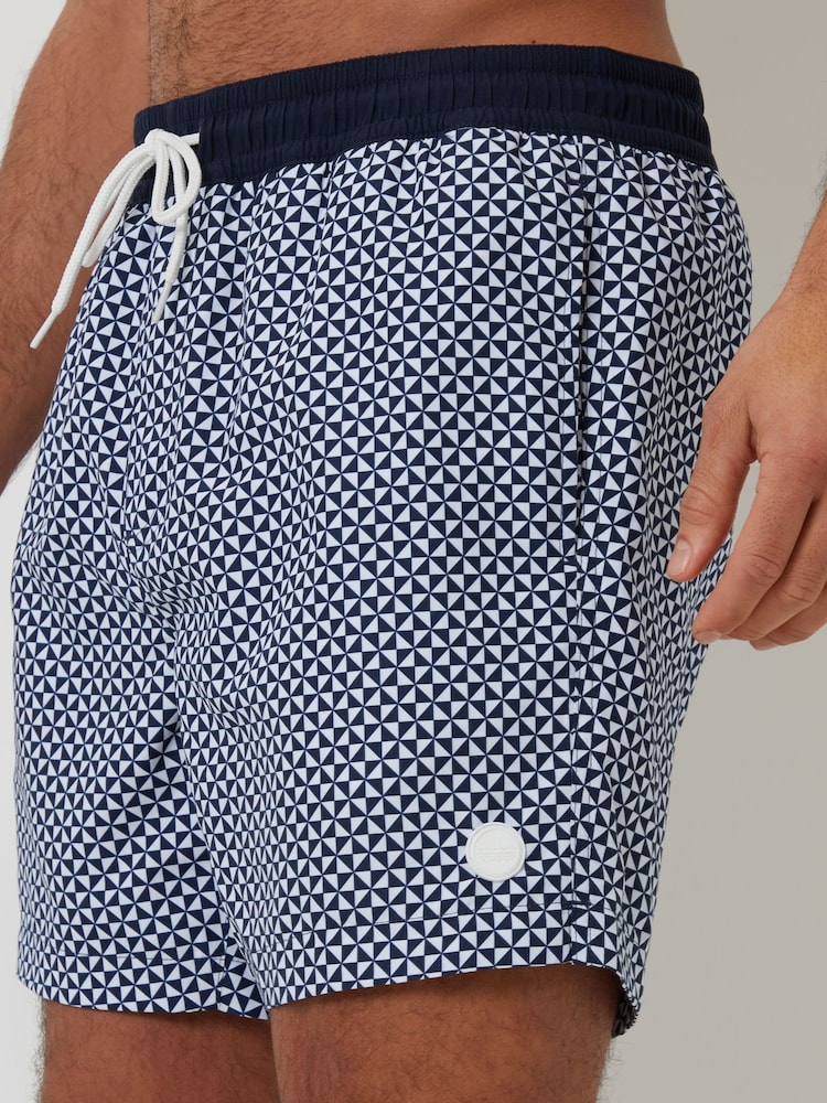 Threadbare Blue Geo Print Quick Dry Swim Shorts 2 Pack - Image 5 of 5