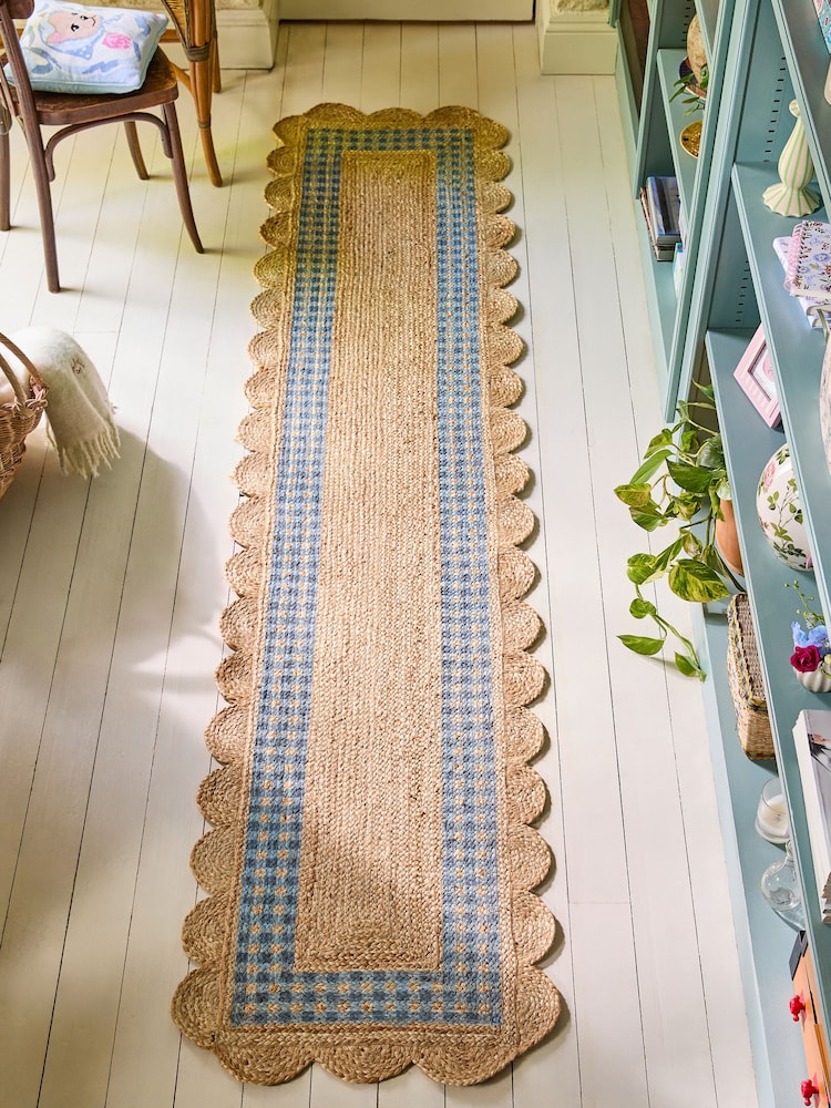 Cath Kidston Blue Gingham Border Jute Runner - Image 1 of 4 Cath Kidston Blue Gingham Border Jute Runner - Image 1 of 4