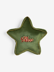 Rockett St George Green Reversible Naughty and Nice Embroidered Cushion - Image 2 of 6