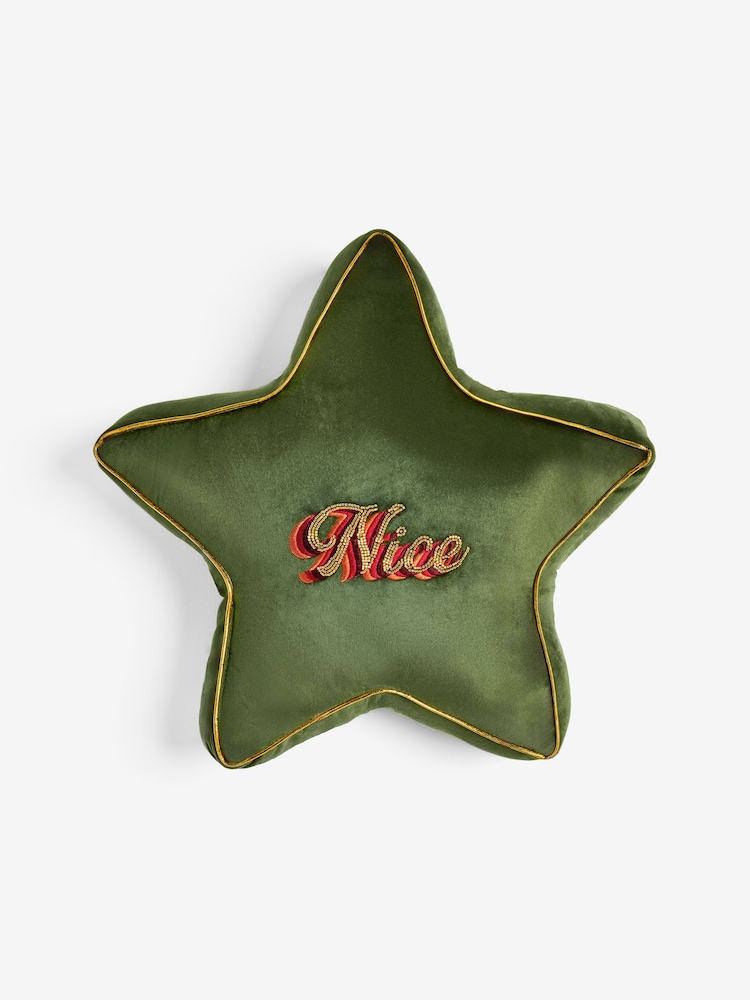 Rockett St George Green Reversible Naughty and Nice Embroidered Cushion - Image 2 of 6 Rockett St George Green Reversible Naughty and Nice Embroidered Cushion - Image 2 of 6