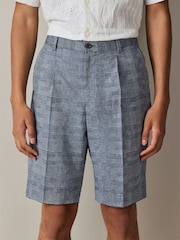 Blue Relaxed Fit Check Cotton Rich Texture Suit Shorts - Image 1 of 9