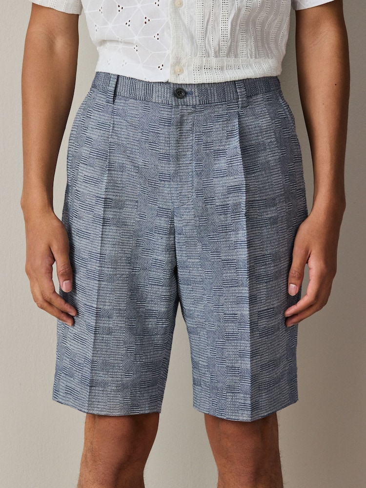 Blue Relaxed Fit Check Cotton Rich Texture Suit Shorts - Image 1 of 9