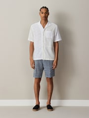 Blue Relaxed Fit Check Cotton Rich Texture Suit Shorts - Image 2 of 9