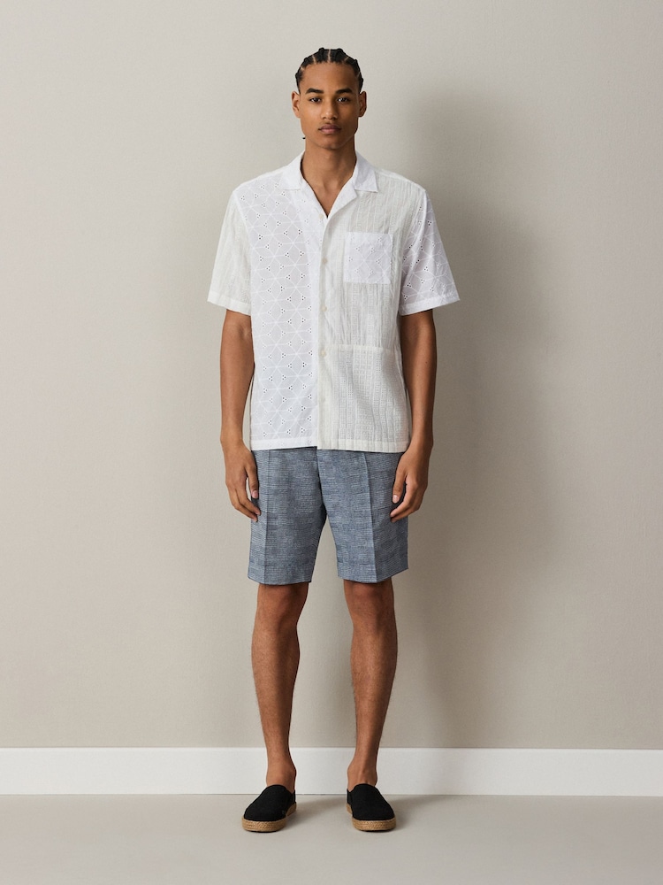 Blue Relaxed Fit Check Cotton Rich Texture Suit Shorts - Image 2 of 9