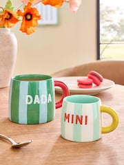 Set of 2 Green and Blue Dada and Mini Bright Stripe Mugs - Image 1 of 3