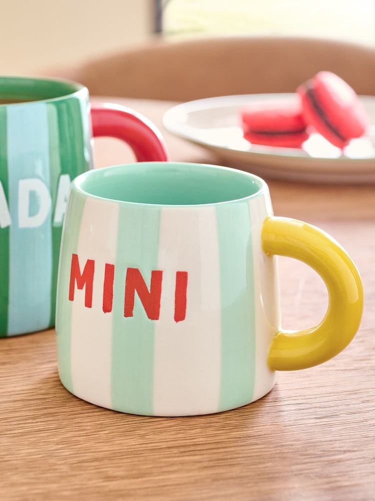 Set of 2 Green and Blue Dada and Mini Bright Stripe Mugs - Image 2 of 3