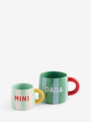 Set of 2 Green and Blue Dada and Mini Bright Stripe Mugs - Image 3 of 3