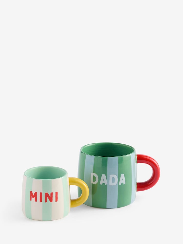Set of 2 Green and Blue Dada and Mini Bright Stripe Mugs - Image 3 of 3