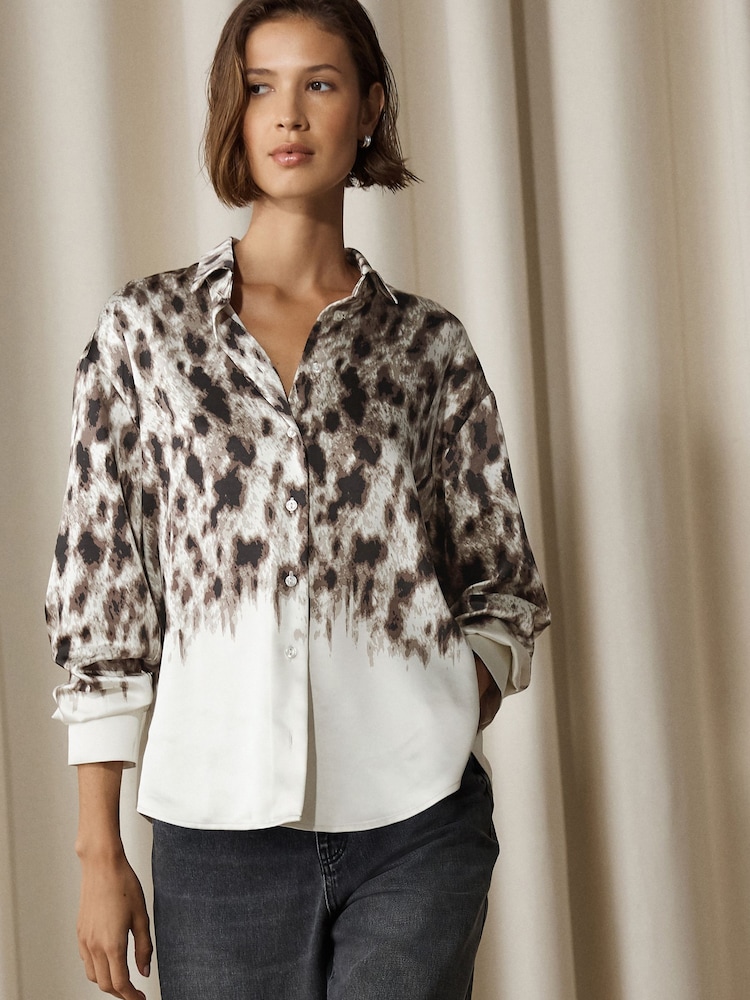 Ombre Animal Satin Long Sleeve Shirt - Image 1 of 8 Ombre Animal Satin Long Sleeve Shirt - Image 1 of 8