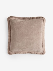 Dark Natural 50 x 50cm Chunky Fringe Velvet Chenille Cushion - Image 3 of 4