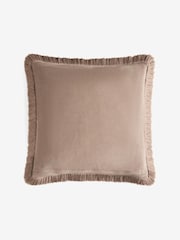 Dark Natural 50 x 50cm Chunky Fringe Velvet Chenille Cushion - Image 4 of 4