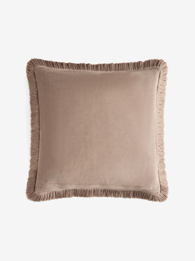 Dark Natural 50 x 50cm Chunky Fringe Velvet Chenille Cushion - Image 4 of 4 Dark Natural 50 x 50cm Chunky Fringe Velvet Chenille Cushion - Image 4 of 4