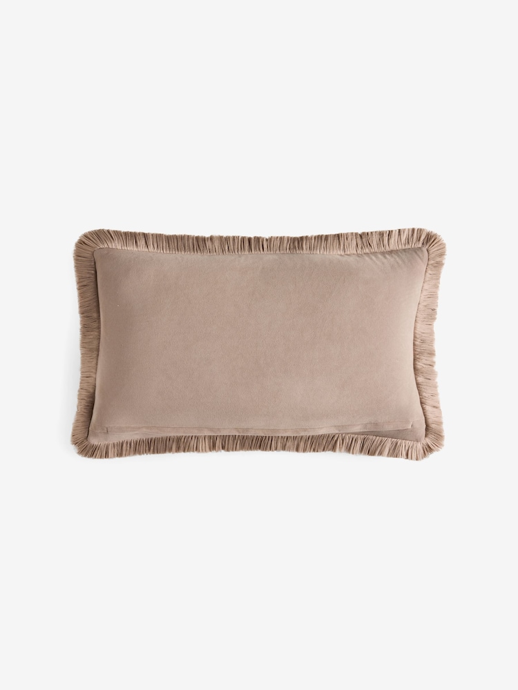 Dark Natural 40 x 59cm Chunky Fringe Velvet Chenille Cushion - Image 2 of 2 Dark Natural 40 x 59cm Chunky Fringe Velvet Chenille Cushion - Image 2 of 2