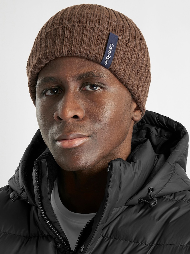 Calvin Klein Golf Brown Albon Ribbed Beanie - Image 1 of 7 Calvin Klein Golf Brown Albon Ribbed Beanie - Image 1 of 7
