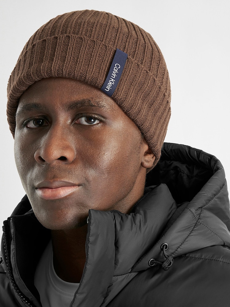 Calvin Klein Golf Brown Albon Ribbed Beanie - Image 2 of 7 Calvin Klein Golf Brown Albon Ribbed Beanie - Image 2 of 7