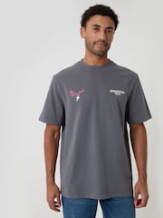 Threadbare Grey Relaxed Fit Pizza Peached Cotton T-Shirt - Image 2 of 4