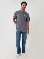 Threadbare Grey Relaxed Fit Pizza Peached Cotton T-Shirt - Image 3 of 4