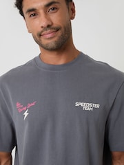 Threadbare Grey Relaxed Fit Pizza Peached Cotton T-Shirt - Image 4 of 4