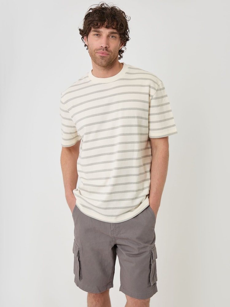 Threadbare Cream Relaxed Fit Stripe Cotton T-Shirt - Image 1 of 4 Threadbare Cream Relaxed Fit Stripe Cotton T-Shirt - Image 1 of 4
