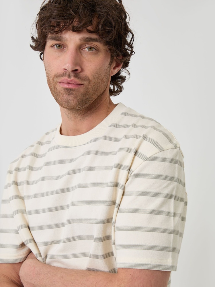 Threadbare Cream Relaxed Fit Stripe Cotton T-Shirt - Image 4 of 4 Threadbare Cream Relaxed Fit Stripe Cotton T-Shirt - Image 4 of 4