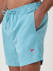 Threadbare Light Blue Flamingo Print Embroidered Quick Dry Swim Shorts - Image 4 of 4