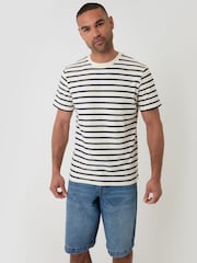 Threadbare Cream Stripe Cotton Crew Neck T-Shirt - Image 1 of 4