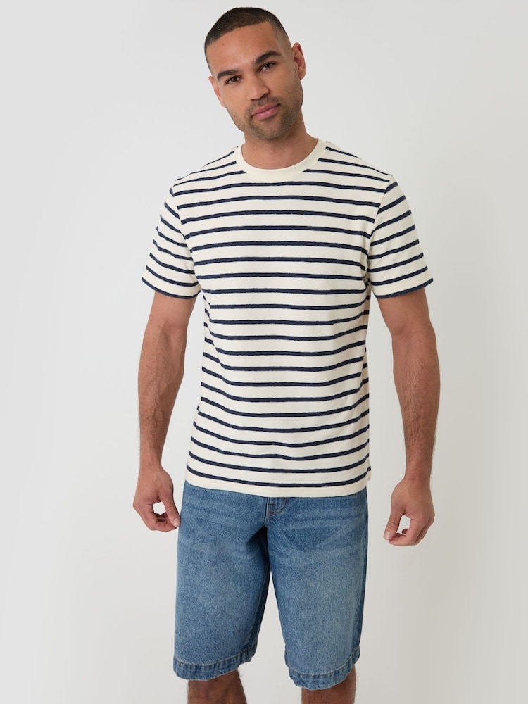Threadbare Cream Stripe Cotton Crew Neck T-Shirt - Image 1 of 4 Threadbare Cream Stripe Cotton Crew Neck T-Shirt - Image 1 of 4