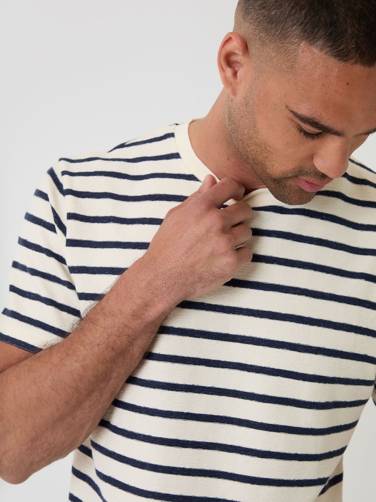 Threadbare Cream Stripe Cotton Crew Neck T-Shirt - Image 2 of 4 Threadbare Cream Stripe Cotton Crew Neck T-Shirt - Image 2 of 4