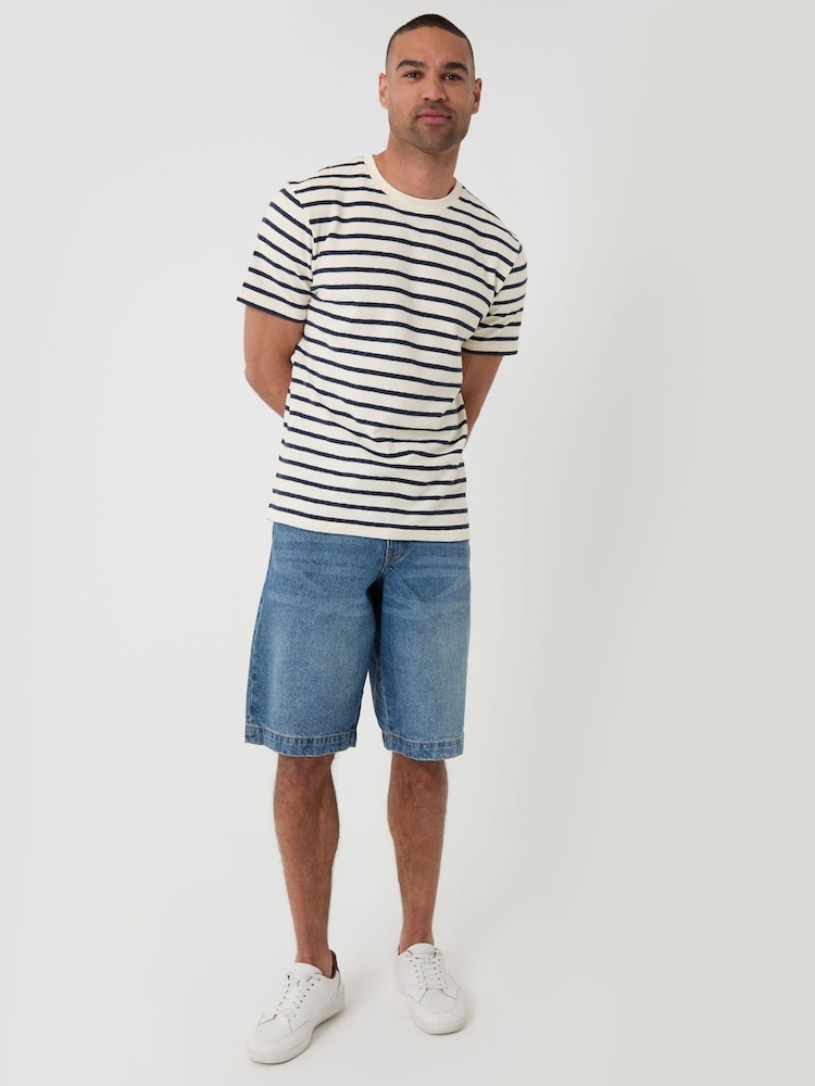Threadbare Cream Stripe Cotton Crew Neck T-Shirt - Image 4 of 4 Threadbare Cream Stripe Cotton Crew Neck T-Shirt - Image 4 of 4