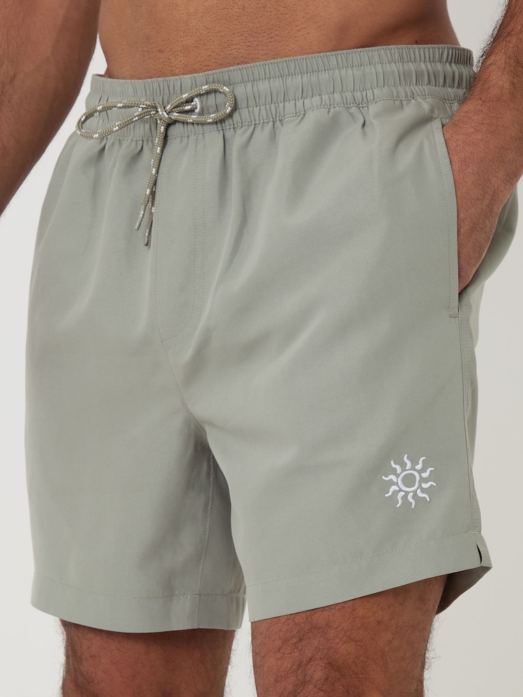 Threadbare Green Sun Print Embroidered Quick Dry Swim Shorts - Image 1 of 4