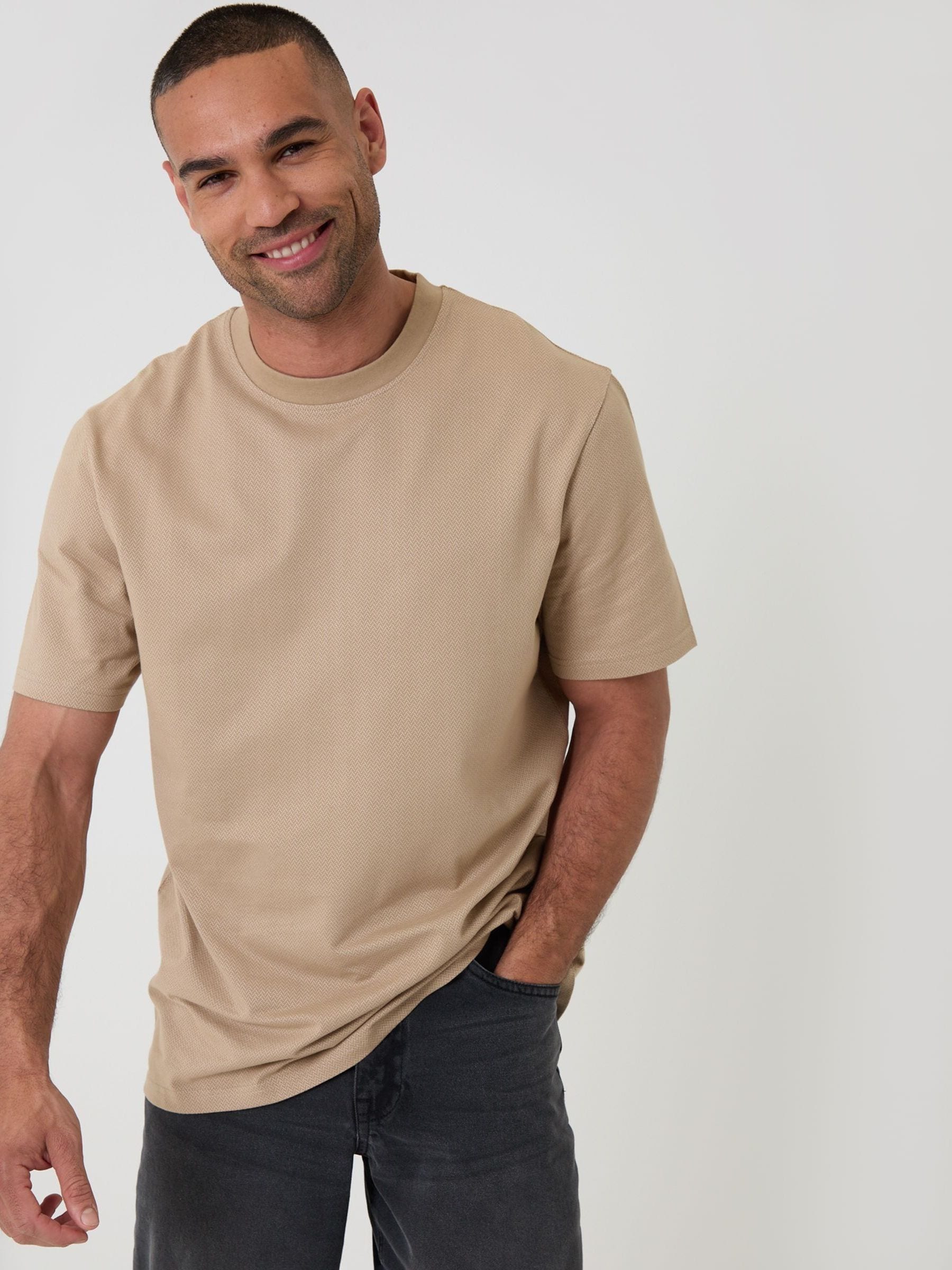 Buy Threadbare Natural Relaxed Fit Textured Cotton Crew Neck T