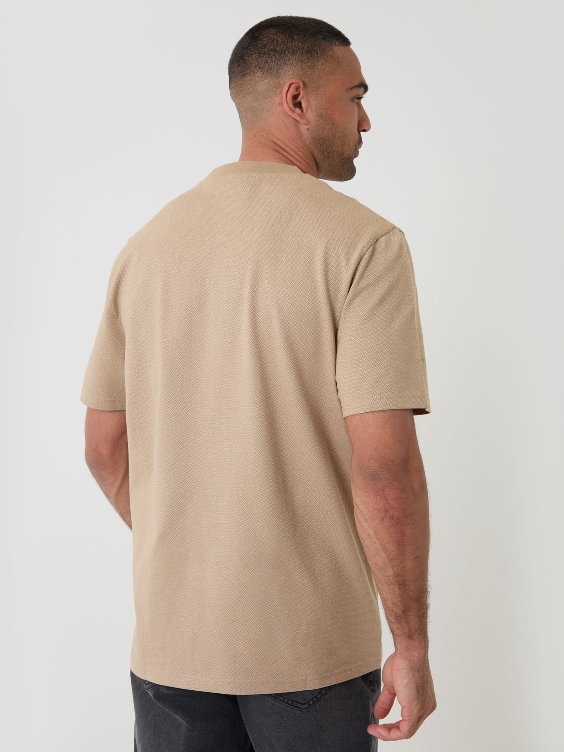 Buy Threadbare Natural Relaxed Fit Textured Cotton Crew Neck T